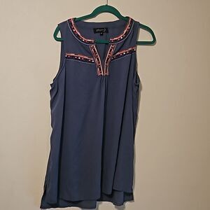 Whispers New York Womens Sleeveless Y Neck Tunic Top Size 0X Blue Boho Aztec